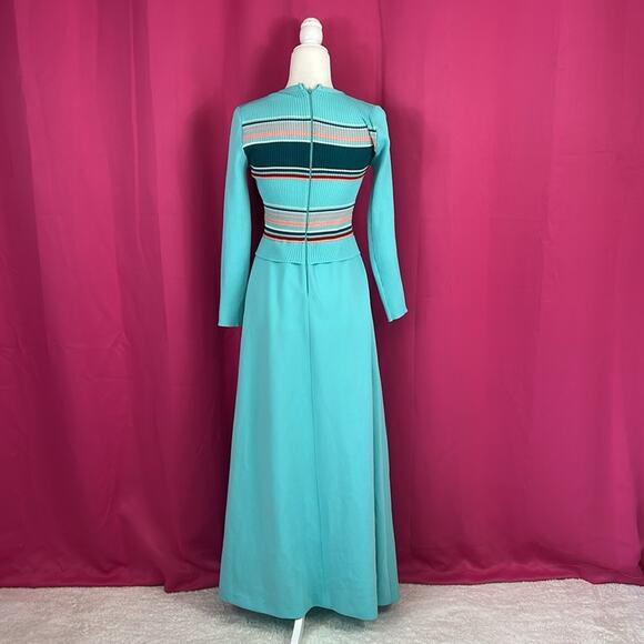 Vintage 70s Giamo Knits turquoise blue maxi sweater dress, small-med - Picture 3 of 9